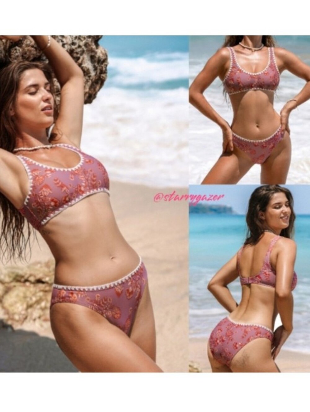 Boho Beach Scoop Neck Low Rise Crochet Trim 2-PC Bikini Set